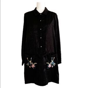 L Love Dress Black Floral Embroiled Pockets Long Sleeve Shift Dress Medium NEW
